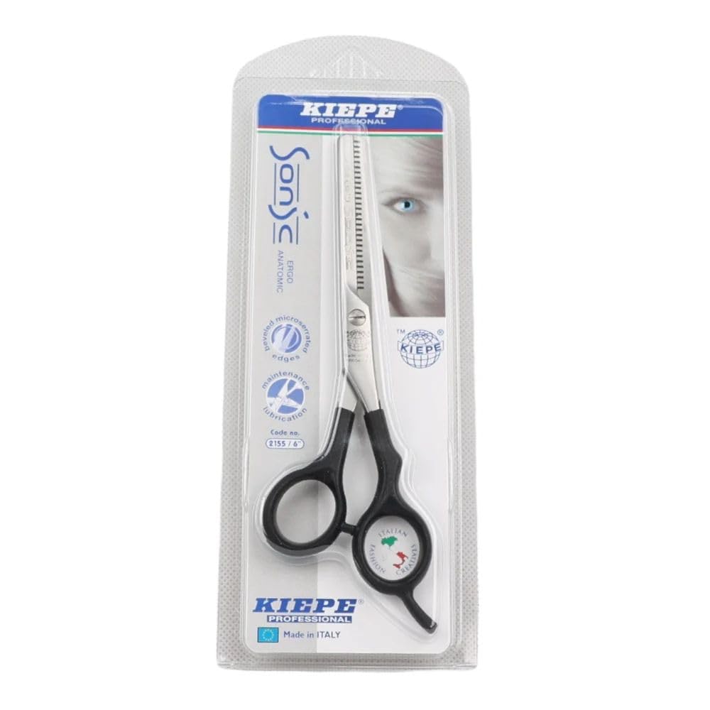 Kiepe 2155 Sonic Forbice Professionale Sfoltire 6 Pollici con 28 Denti – Forbice sfoltitrice a mezzo filo in acciaio inox impugnatura ergonomica semi-offset, Made in Italy per salone e uso domestico