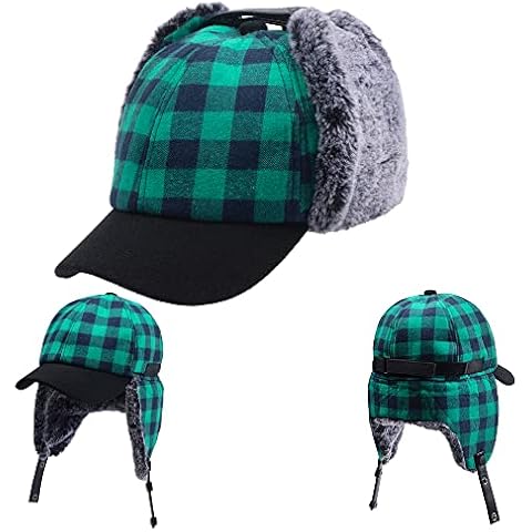 Winter Men Plaid Pilot Aviator Earflap hat Buffalo Elmer Warm Trapper Cap Hunter Bomber Hunting Cover