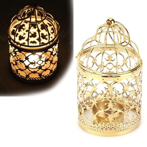 Beufee BEUFEEQ1NGMKS734 2Pcs Decorative Bird Cage Candle Holder, Gold Vintage Candlestick Holder Hanging Tealight Small Lanterns Decorative Mini Candle Stand Metal Birdcage Candle Holders thumb #7