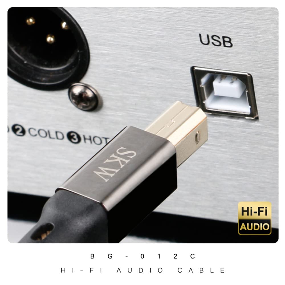 SKW Audiophiles Cavo USB tipo C a USB B, Rame ad alta purezza Cavo USB-C a USB-B per scheda audio, decodificatore, amplificatore - 3m
