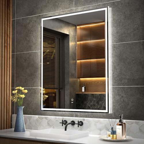 KWW 80 x 100 cm LED Vanity Mirror, Luci Dimmerabili Anti-Nebbia, Facile da Installare, Specchio di...