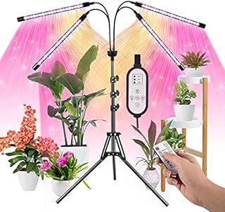 Lxyoug LED Grow Lights for Indoor Plants Full Spectrum Plant Light with 15-60 inches Adjustable Tripod Stand, Red Blue White Floor Grow Lamp with 4/8/12H Timer with Remote Control
