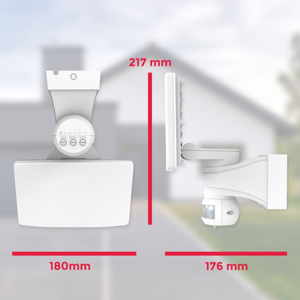B.K.Licht Faro LED esterno con sensore di movimento e crepuscolare, luce bianca naturale 4000K, luce di sicurezza con accensione automatica, 20W, IP44, lampada da parete, faretto bianco, 230V