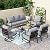 PHI VILLA 7 PCS Patio Furniture Set,Metal Outdoor Furniture with 1x 3 Seater Cushioned Deep Seating Bench Sofa, 2 Swivel Chair, 2 x Leg Chairs & 2 Ottoman for 7 Person, Grey