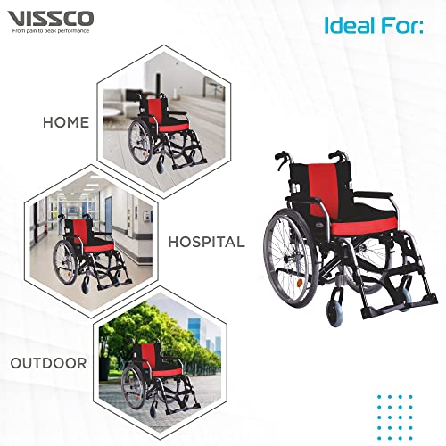 Image of Vissco Superio Aluminium Wheelchair with Removable Big Wheels WIth Folding Mechanism & Flippable Armrest, Weight Bearing Capacity 110kg - Color (Multicolor)
