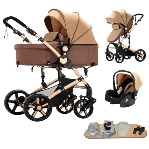 Carrito de Bebé Combinado 3 en 1, Capazo, Cochecito Deportivo y Silla de Coche, para Bebés de 0 a 36 Meses.