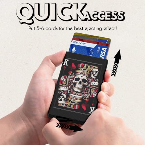 MOSIYEEF Metal Pop Up Stealth Wallet for Men - Engraved Skull King Pattern - Slim Card Holder with Elastic Pocket for Airtag Cash Coins & Credit Cards - RFID Minimalist Cool Wallets for Men Gifts2