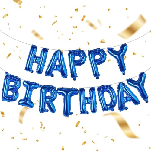 Image of Dark Blue Happy Birthday Banner Balloons 16 Inch Mylar Foil Letters