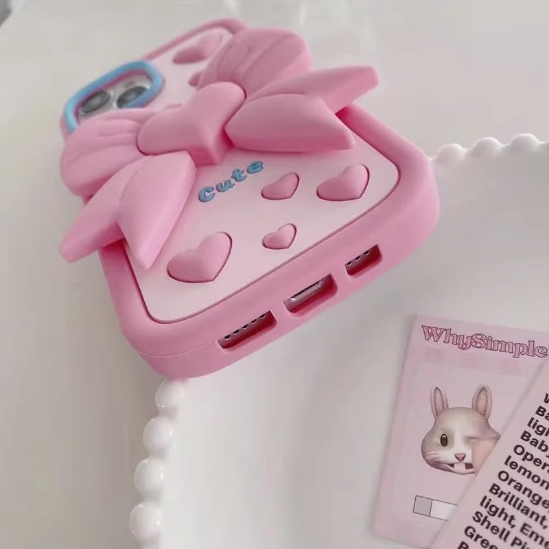 Image of COVERLY for iPhone 12 Pro 3D Love Cute Heart Butterfly Case,Full Protective Pink Coquette Bowknot Folding Desktop Stand Beautiful Doll Soft Silicone Aesthetic Back Cover for Apple iPhone 12 Pro