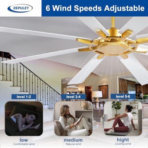 Image of Depuley Ceiling Fan Without Light: Big Indoor Outdoor Fan with Remote Control - Large Ceiling Fan no Light 8 Blade Reversible Quiet DC Motor Memory Function Timer 72 Inch White