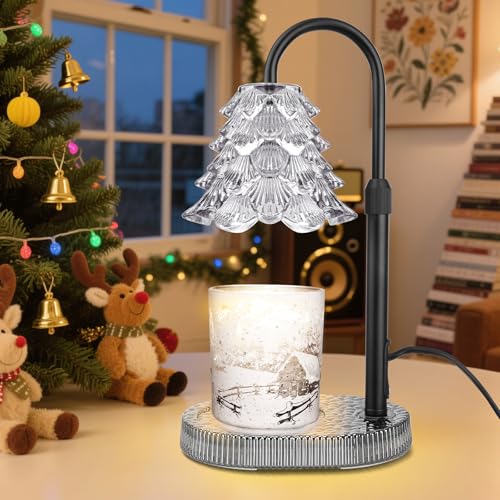 Christmas Tree Shape Candle Warmer Lamp with Timer Dimmable Adjustable Height Wax Warmer Lamp for Jar Candles With 2 Bulbs Birthday Gifts for Women Mom House Warming Gifts New Home Deco - Grey