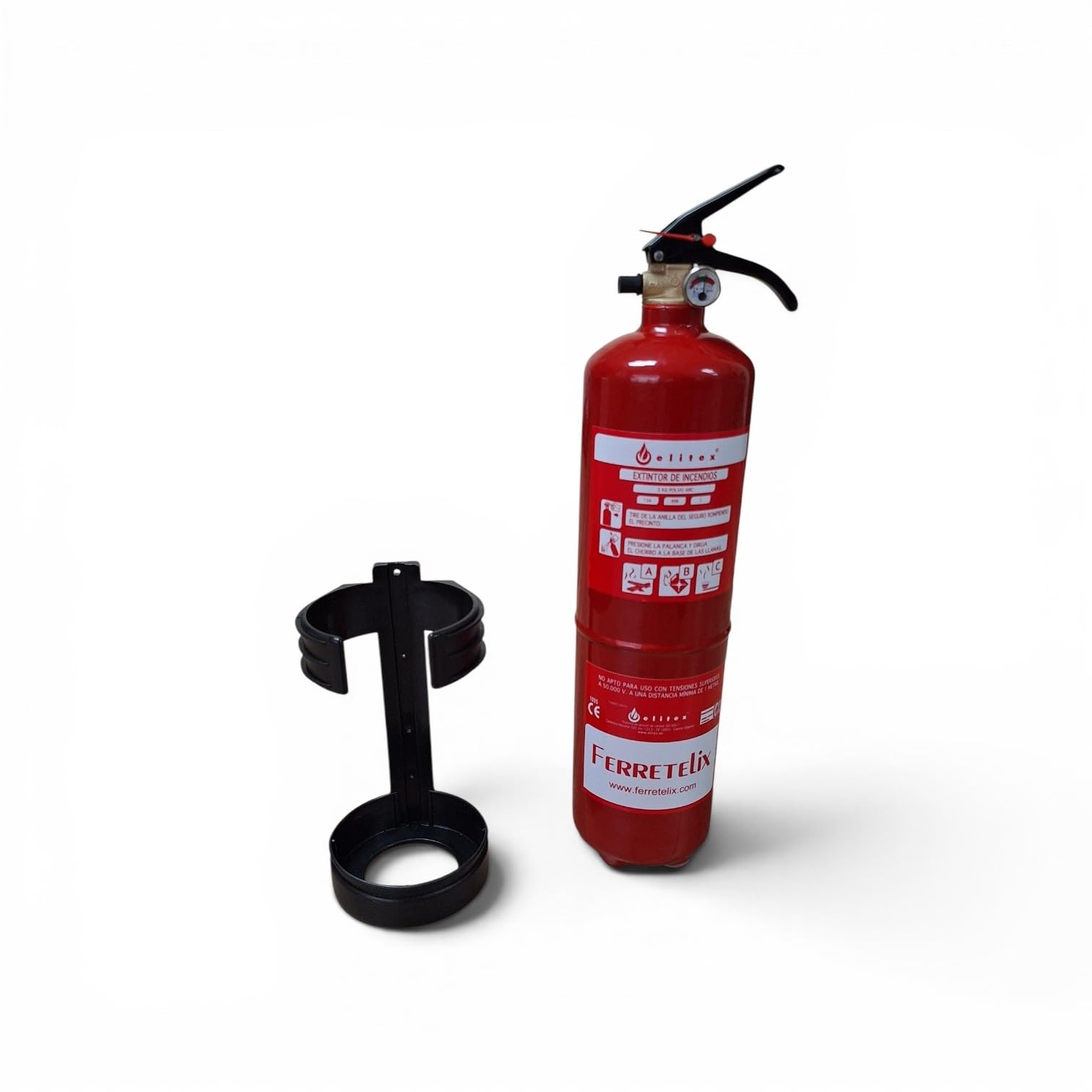 FERRETELIX® Extintor de Polvo ABC 3 kg Homologado CE con Soporte de Montaje | Extintor Portátil para Hogar, Garaje, Oficina, Comercio, Taller y Vehículos