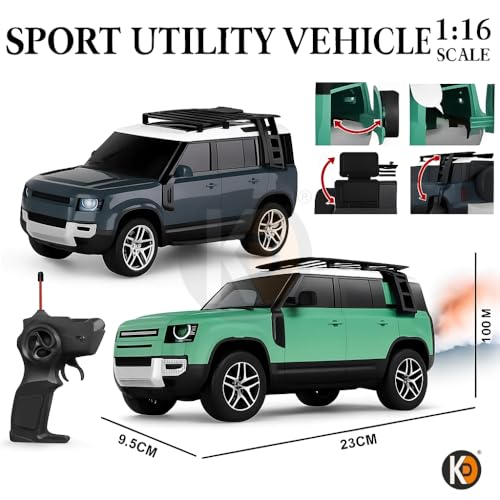 Image of K D Fog Remote Control SUV Defender Car - High-Speed Off-Road RC Car with LED Lights & Smoke | USB Type-C Charging (4 Defendar with Fog Remote Car Green)