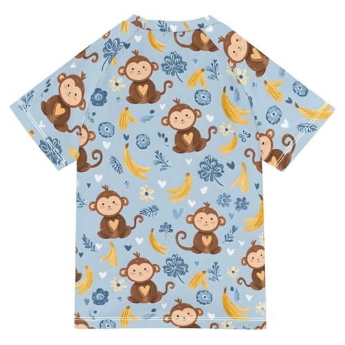 ALAZA Kids Rash Guard Boys Toddler Swim Shirts Short Sleeve Monkey Banana Blue UPF 50+ 3T2