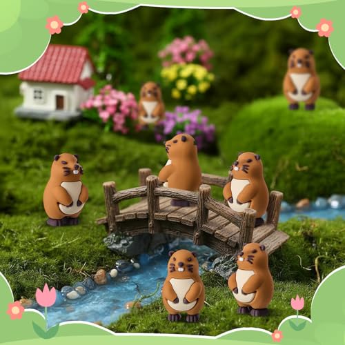 Threehoney 50 Pcs Mini Groundhog Figurines – Small Groundhogs Statues for Hide and Seek Game, Cupcake Toppers, Birthday Party Decor, Micro Landscape Garden, Office Desktop Decor, Party Favors by Threehoney - Image 4