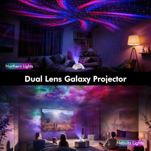 Rossetta Dual Lens Galaxy Projector, Star Projector for Bedroom with White Noise & Bluetooth Speaker, Remote, Timer, Aurora & Nebula Night Light for Party, Home Decor, Gifts for Kids Adults Teens