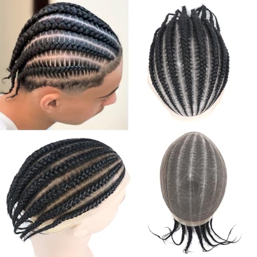 lumeng Cornrow Braids Afro Toupee Hair for Men 6'' Real Human Hair HD...