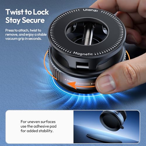 Image of ULANZI SK-25 Car Phone Holder for Magsafe, Vacuum Suction Cup Magnetic Phone Mount, 360 Adjustable MagMount for Car /Ceramic Tile /Gym /Mirror, Load up to 1kg, Magnetic Force ≥14N（Black）