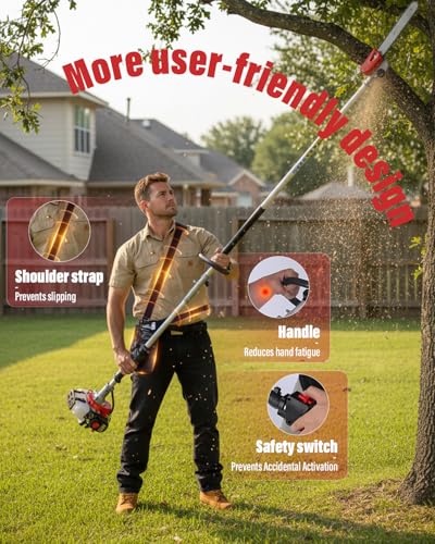 Image of 48CC Gas Powered Pole Saw 16FT Reach, 3.5HP Gas Pole Saws for Tree Trimming with 11.8 inch Bar, Professional Gas Powered Chainsaw for Tall Trees, Safe Limb Pruner (Red)