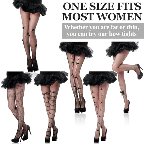 6 Pairs Bow Stockings Tights for Women Fishnet Tights High Waist Stockings Black Lace Pantyhose Bows Hosiery Goth Fishnet Leggings Pantyhose for Halloween Party Accessories2