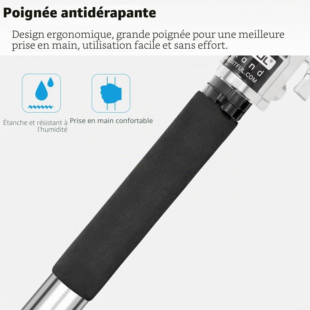 AMBITFUL Support en Forme de C Robuste en Acier Inoxydable avec Perche – Hauteur maximale 320 cm – Support d'éclairage de Photographie avec Bras de Maintien de 128 cm, 2 têtes de préhension