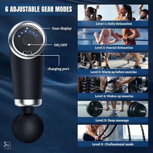 Image of KLEN Rechargeable Massage Gun For Pain Relief with 4 Interchangeable Heads Cordless Electric Handheld Percussion Massager Machine for Back, Neck, Shoulders, Legs and Muscle Recovery