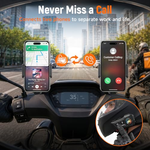 Image of Moman Motorcycle Helmet Headsets Speaker, Hands‑Free Hi-Fi Speakers Dual Noise Cancellation with Loud Sound, Voice Assistant IPX6 Waterproof with RGB FM Radio for All Helmets and Solo Riding (H4P)