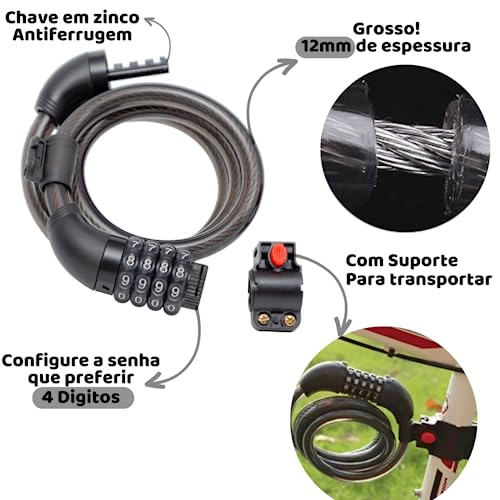 Trava Cadeado Bicicleta Bike Com Segredo Tranca Aço Grosso