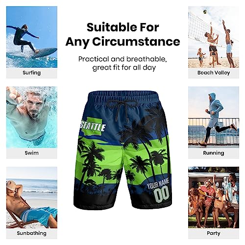 Custom Football Beach Shorts Personalized Sunset Swim Trunks Add Any Name & Number Fan Gift Boardshorts for Men Women Youth4