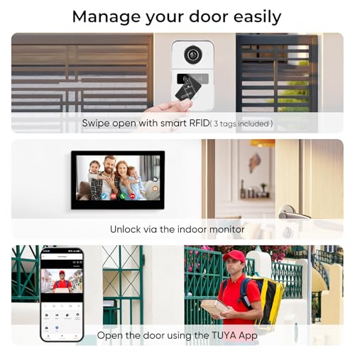 Image of 2-Wired Video Intercom System with 7 inch Touch Screen, Timbre con camara & 140 Wide Angle, Video Recording, Tuya app Remote Control, Playback, Motion Detection, for Villa Apartment House