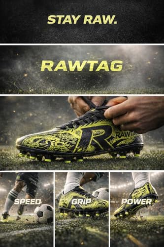 Image of RAWTAG Dragon 1.0 Soccer Football Shoes Studs with Synthetic Leather Fully Embossed Upper Sports Footwear|Comfortable Lightweight|TPU Sole Double Colour Premoulded Heel Shoe for Adult, Men & Boys