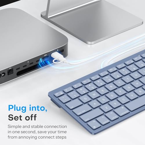 Image of OMOTON Wired Single Zone Keyboard for Mac, Ultra Slim Quiet Scissor Switch Keyboard with USB-A & Type-C Dual Port, Portable Office Keyboard Compatible with MacBook Pro /Air, iMac, Mac mini, Blue