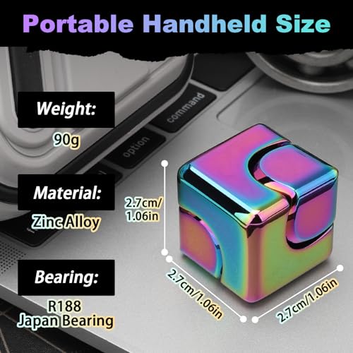 Image of Dilabnba Infinity Cube Fidget Spinner Toy for Kid Adult, Metal EDC Fidget Block Figner Spinner 4 in 1 Focus Spinning Toy, Cool Sensory Desk Gadget Stress Relief Gift for Boy Girl Teen Men (Rainbow)