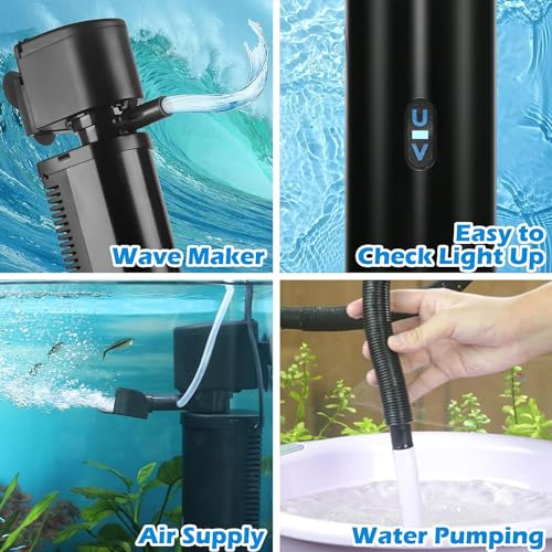 Tararium Aquarium Filter U-V Light W/Timer For 40-150 Gal. Fish Turtle Tank, 8W U-V 24W Silent Canister Internal Filter Submersible Power Pump Air Supply Saltwater Freshwater Green Clean Machine Green Killing thumb #4