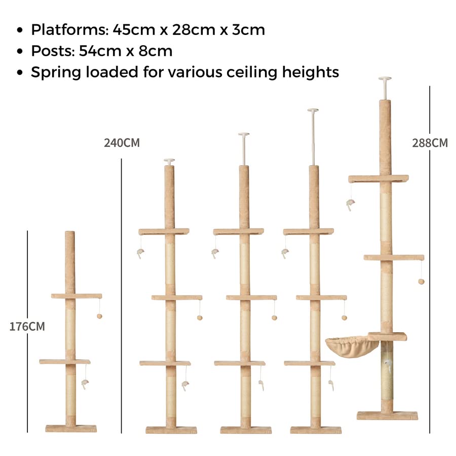 Buy Cat Tree Floor to Ceiling 240288cm with Plush Cat Hammock, Bed