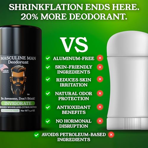 Image of Deodorant for Men - Aluminum Free Men's Natural Deodorant - Long-Lasting Fresh Rugged Woods & Citrus Scent, Stain-Free, Made in USA, 3.2oz - Invigorate