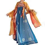 Women's Hanfu Costume Tang Dynasty Ancient Chinese Traditional Buddhism Dunhuang Swing Dance Dancewear Set Outfit (63-Yellow, L)