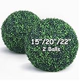 Decwin 20 Inch 2 Packs Artificial Boxwood Balls Topiary Balls, 4 Layers of UV-Resistant Greenery Balls Indoor Outdoor Garden, Backyard, Patio, Front Door – Assembly Required