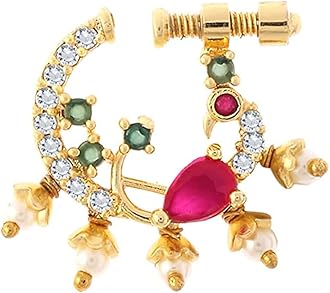 Nose Pin for Women Gold-Plated White and Pink AD Studded Nose Pins for Women and Girls…