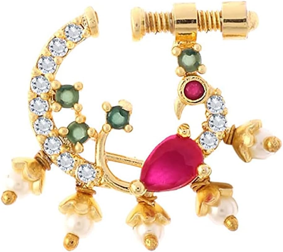 Nose Pin for Women Gold-Plated White and Pink AD Studded Nose Pins for Women and Girls…