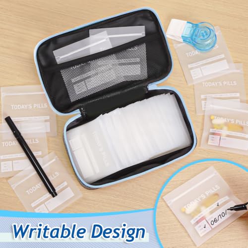 Image of Pill Bags for Travel 120 Pcs, Clear Pill Pouches with Storage Organizer Case, Marker and Pill Remover - Resealable Pill Pockets for Daily and Travel Medication Management