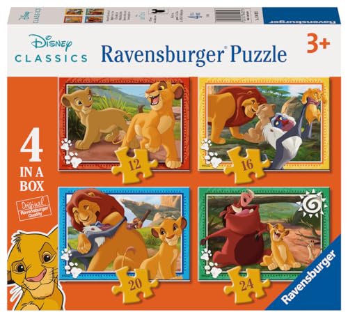 Ravensburger - Puzzle: El Rey León, Puzzles Infantiles 3 Años o Más, 4 Puzzles de 12, 16, 20, 24 Piezas, Rompecabezas, Regalos Niños 3 Años, 70x50cm
