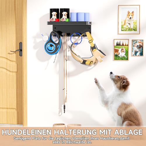 YYBO Hundegarderobe Schlüsselbrett Mit Ablage, Schlüsselhalter Wand, Schlüsselablage Schwarz, Metall Hundeleinen Halterung Wand für Flur, Eingangsbereich, Selbstklebend or Bohren