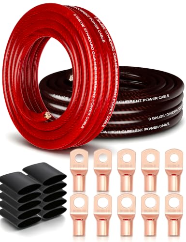 30FT 1/0 Gauge Battery Cable Kit 0 Gauge CCA Power &amp; Ground Wire with Lugs