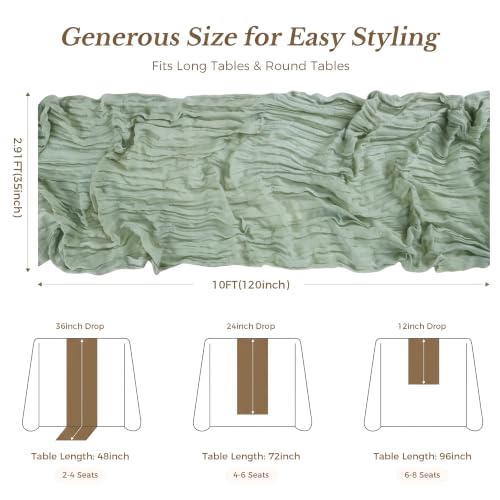 Goodluck 10 Pack 10Ft Sage Green Cheesecloth Table Runner 35x120 Inch Boho Gauze Table Runner Cheese Cloth Extra Long Romantic Table Runners for Wedding Bridal Shower Birthday Party Table Decor - Image 5