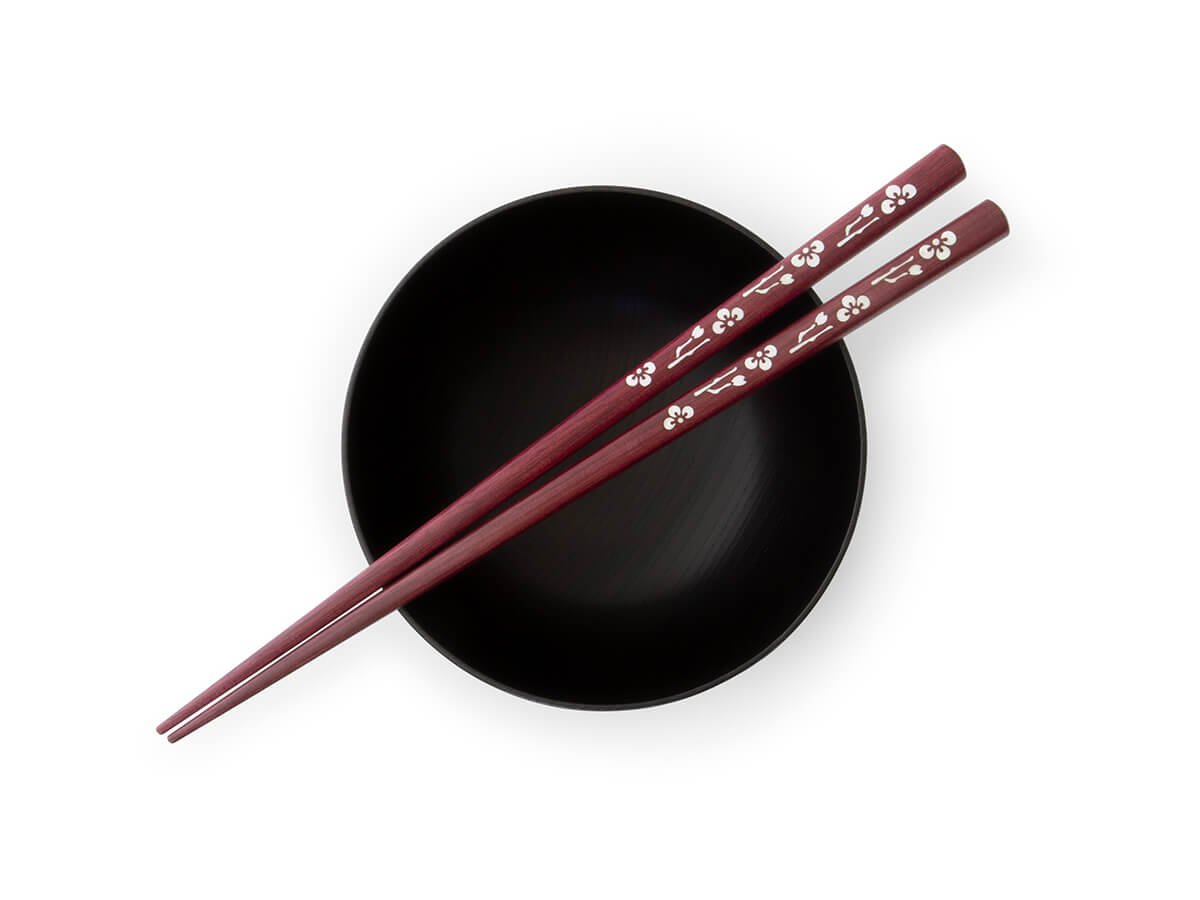 Original Baguettes japonaises Komachi Sakura Pourpre Purple Heart (Bois). 21 cm de Long, Incrustation. de Magnifiques Fleurs Véritables handwerks en en Japonais, avec Emballage Cadeau