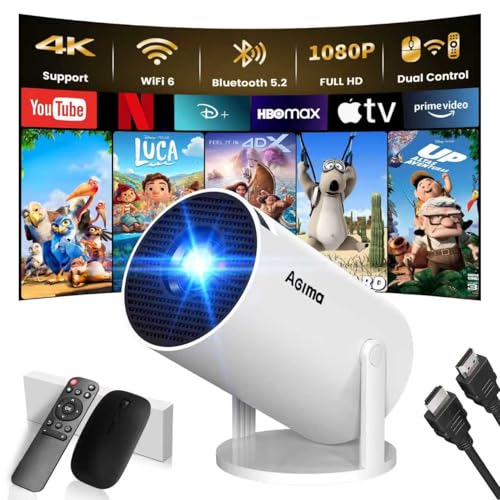 Mini Proyector 2025 Portátil con Android TV y WiFi 6, Blanco