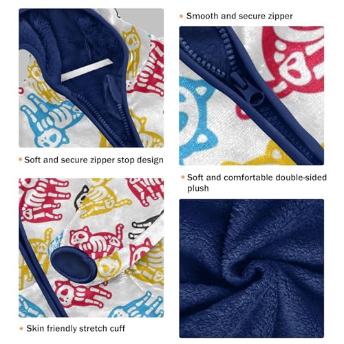 Skeleton Cartoon Kitten Girls Fleece Jacket Girls Fall Jacket Girls Zip Up Hoodie Girls Sherpa Jacket 2-10T3