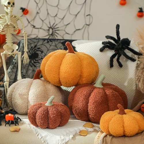 YRXRUS Pumpkin Pillows, Halloween Pumpkin Throw Pillows, Yellow Shaped Pillow for Fall Room Decor Gifts, Teddy Fleece Cute 6x12 Inches Halloween Pillow, Accent Fall Pillows