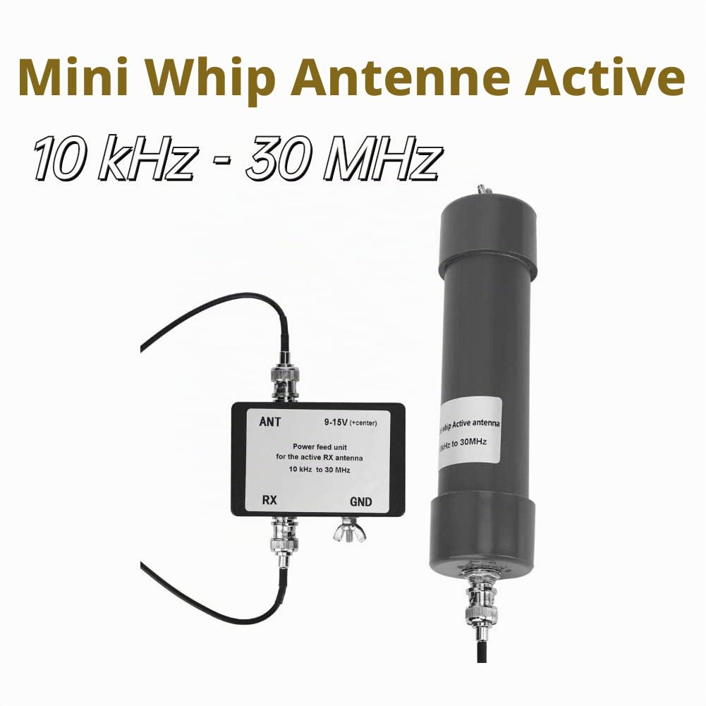 Mini antenne Active Fouet, antenne Active 10KHz-30MHz 9-15V HF LF VHF SDR RX avec câble coaxial BNC-BNC Portable m + unité d'alimentation